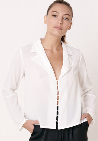 חולצת צווארון - לבן - דגם יפת - US-Fashion.tlv